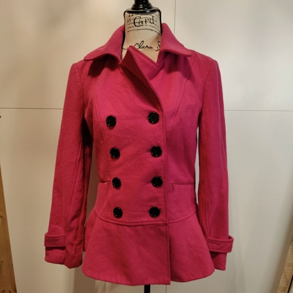 New York & Company Pink Peplum Peacoat | Size M